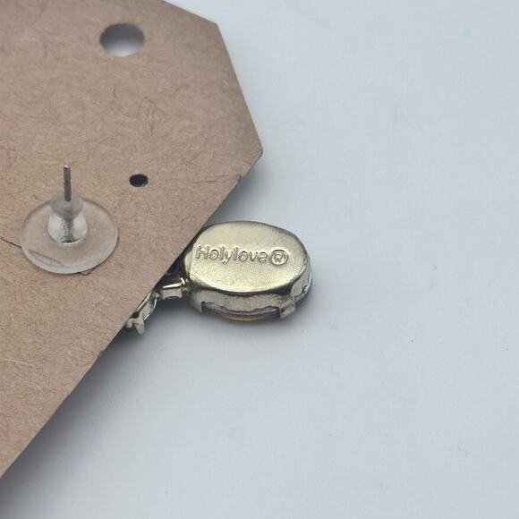 Holylove Pineapple Crystal Earrings Green and Yellow Studs - Picture 4 of 4